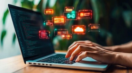 Leinwandbilder - Remote workplace trends digital transformation and multimedia content in modern environments