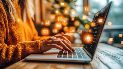 Aufkleber - Digital marketing strategies for businesses home office online content cozy environment close-up Blur Background