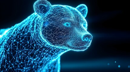 Poster - Digital Wireframe Bear Head in Blue Colorful Composition