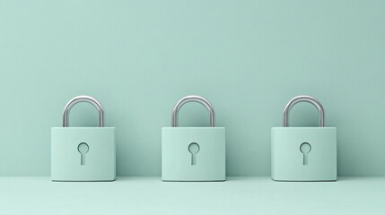 Poster - Securing data padlocks on mint green background digital security minimalist design