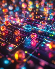 Poster - A colorful visual representation of the periodic table showcasing elements in vibrant spheres and interconnected lines