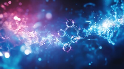 Aufkleber - Detailed visualization of molecular bonding structures in an abstract, ethereal environment showcasing vibrant blue and pink elements