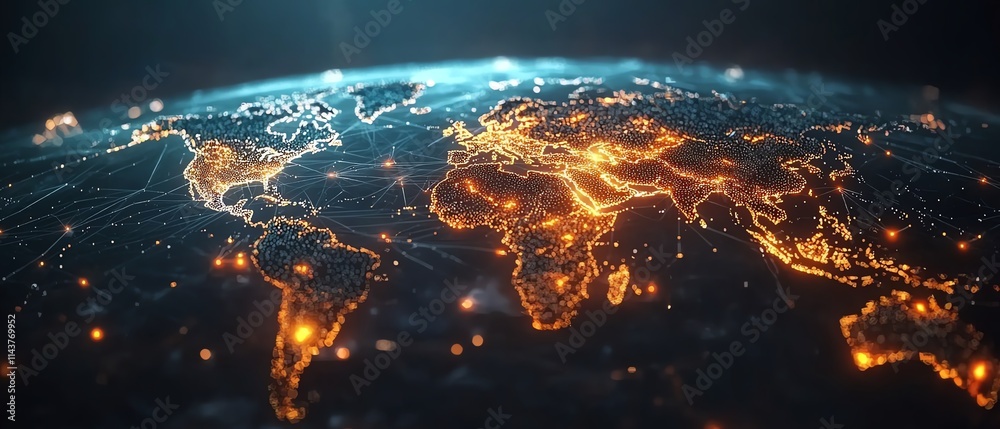 Map Data Transfer Line World map with interconnected points in 3D, digital data transfer lines ...