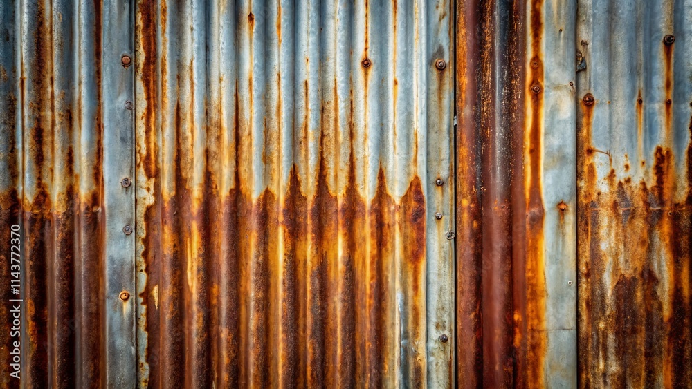 Rustic Corrugated Metal Sheet with Extensive Rust and Patina Stock ...