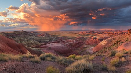Poster - A breathtaking view of the Painted Desert at sunset showcasing stunning colors and unique geological formations
