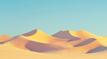 Poster - Rolling sand dunes under a clear sky showcase the serene beauty of a desert landscape at sunset