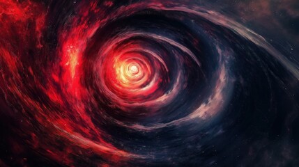 Wall Mural - A vibrant cosmic swirl of red and black colors resembling a galaxy.