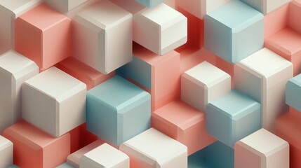Poster - Colorful abstract blocks create a three-dimensional pattern in soft pastel hues, showcasing design and texture in a visually appealing arrangement