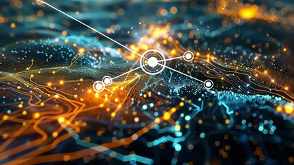 Poster - Big data flowing across a futuristic landscape, creating a dynamic visualization of information with glowing particles and lines representing connections and data streams