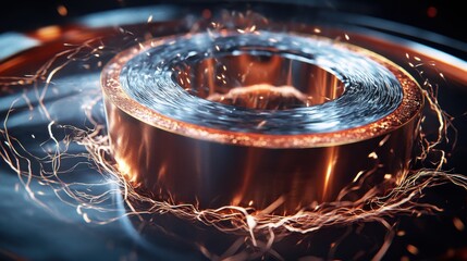 Aufkleber - Intricate rendering of an electromagnet with glowing energy waves illustrating electricity and magnetism dynamics