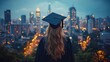 © Oleksandr - Celebrating graduation at dusk with a city skyline as a backdrop and dreams of the future shining bright