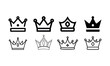 © Jahida - Six Different Crown Icons in a Simple Design, royal luxury symbols, black crown silhouettes, diverse crowns designs, symbolizing power, authority.