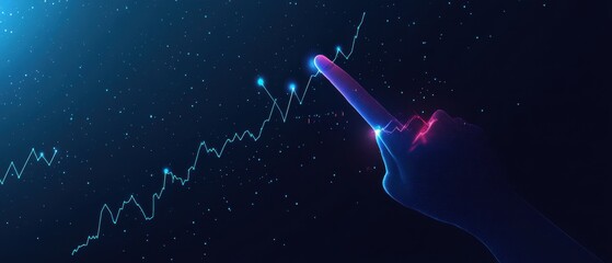 Poster - Touching a virtual screen displaying rising stock trends digital workspace infographic futuristic close-up financial growth
