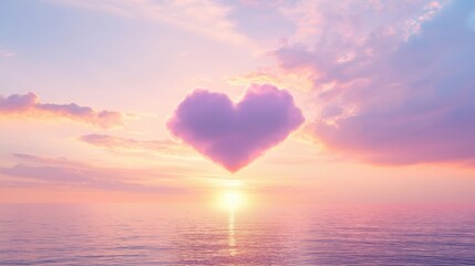 Wall Mural - a heart-shaped cloud floating above the ocean during a colorful sunset.