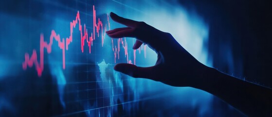 Poster - Stock market interaction hand touching virtual screen digital environment financial analysis futuristic view