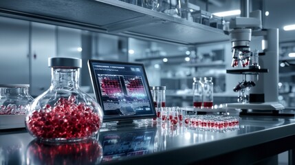 Poster - Futuristic laboratory analyzing vaccines high-tech facility scientific research modern environment close-up view innovation