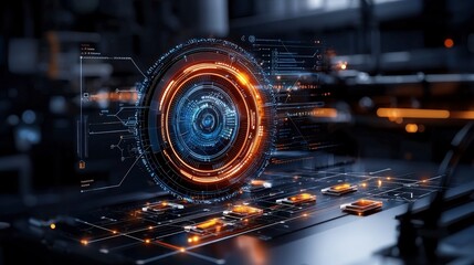Leinwandbilder - Digital interface illustrating workflow steps in technology modern workspace graphic design futuristic close-up perspective