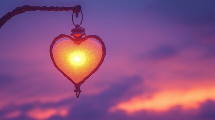 Wall Mural - A heart-shaped lantern glowing against a colorful sunset sky.