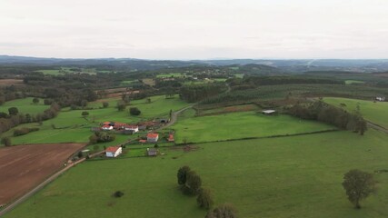 Sticker - Farm Houses And Green Meadow. aerial shot