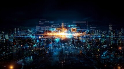Aufkleber - Global economic insights financial report visualization urban cityscape digital art nighttime futuristic concepts