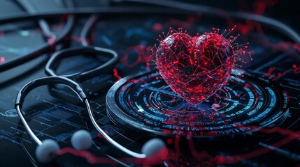 Fototapete - Health data visualization digital analysis medical environment minimalist design heart representation data insights