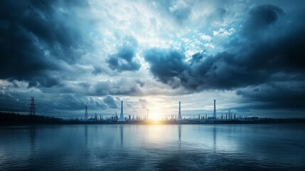 Poster - Global nuclear energy map a serene visualization of sustainable power generation and future industrial landscapes