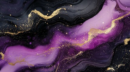 Poster - Cosmic Gradient in Dark Galaxy Shades of Purple with Golden Swirls