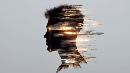 Poster - Illuminated abstract visualization of glowing laser cuts digital art futuristic environment profile view conceptual representation