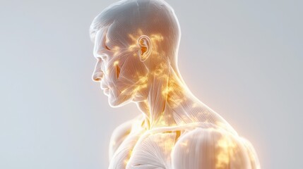 Poster - Muscle strain visualization medical research lab digital art bright environment side view concept of body mechanics