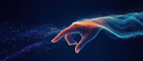 Poster - Interactive hand engaging virtual stock market trends digital environment conceptual visualization futuristic perspective