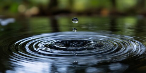 Aufkleber - Water drop creates beautiful circles as it reflects upon the surface, showcasing the mesmerizing beauty of water drops and their captivating patterns in motion. Enjoy the beauty of water drops.
