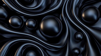 Poster - Flowing black liquid abstract art digital creation modern design fluid dynamics close-up artistic concept