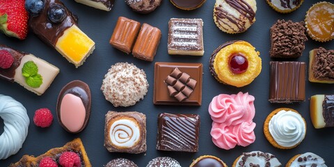 Aufkleber - Top view of a delightful sweet food menu showcasing a variety of delicious treats. This sweet food menu captures the essence of indulgence with its array of tempting sweet selections.