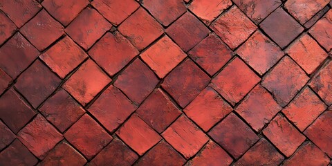Poster - Textured background featuring a red brick tabulate row design, highlighting the unique patterns and colors of red brick. This red brick texture offers a visually appealing backdrop for various uses.