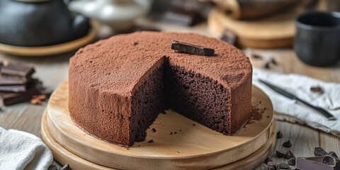 Poster - Delicious chocolate sponge cake, also known as kue bolu coklat, offers a moist texture and rich flavor. Enjoy the delightful taste of chocolate sponge cake in every bite of this delectable treat.