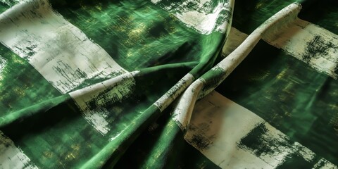 Poster - Retro vintage style fabric featuring a green flag pattern, showcasing the unique texture of the green flag design in a charming and nostalgic way for various creative projects.
