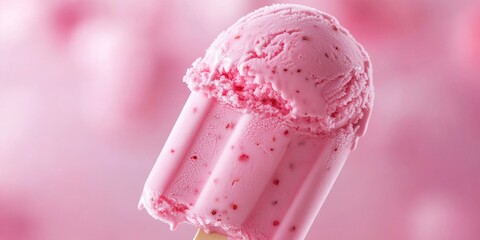 Aufkleber - Delight in the charm of pink ice cream set against a pink background, showcasing a delectable strawberry flavor. This pink ice cream and pink popsicle create a perfect sweet treat.