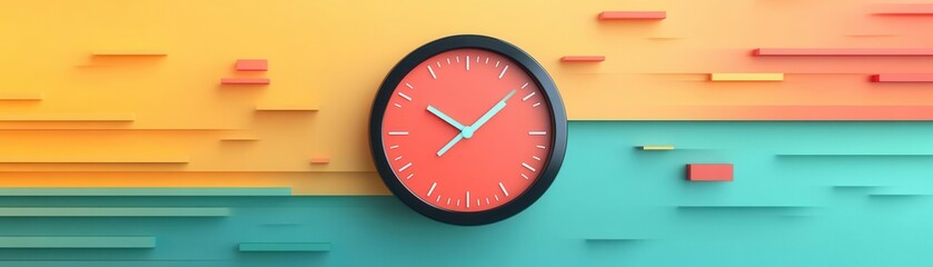 Poster - A modern clock on a vibrant background with orange and teal hues, showcasing a blend of colors that evoke energy and creativity.