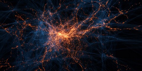 Abstract Neural Network Connection with Glowing Orange Points