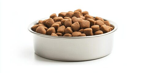 Poster - Dog or cat food displayed in a bowl, isolated against a white background, perfect for showcasing dog or cat food in various contexts with a clear clipping path for versatile usage.