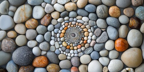 Aufkleber - Sea stones arranged in a circular pattern create a unique and natural design. This artistic display of sea stones showcases their beauty and forms a captivating visual experience.
