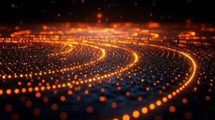 Poster - Abstract glowing orange waves on a dark background.