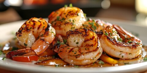 Poster - Grilled shrimp and prawns prepared in a seafood style, featuring fresh shrimp elegantly served on a plate, showcasing the delicious appeal of shrimp in culinary presentations.