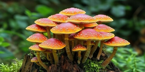 Poster - Hypholoma lateritium, known for its false bells and whistles, features poisonous mushrooms that thrive on decaying stumps. Discover the intriguing world of Hypholoma lateritium mushrooms.