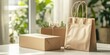 © Gular - Close up of a kraft paper gift box alongside a kraft paper gift bag placed on a white table. This scene beautifully captures the concept of love through heartfelt gift presentation.