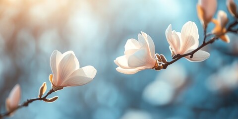 Aufkleber - Magnolia flower branch showcasing beautiful spring flowers, highlighting the elegance and freshness of spring flowers as they bloom, creating a vibrant display of nature s beauty.