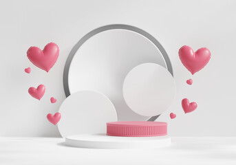 Poster - Valentine's day stage podium pink and white with heart product display showcase 3d rendering	

