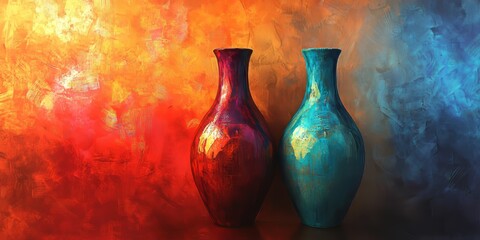 Poster - Decorative vase on the wall serves as an eye catching background element, enhancing the overall aesthetic with its unique design and vibrant colors, making it a perfect focal point for any setting.