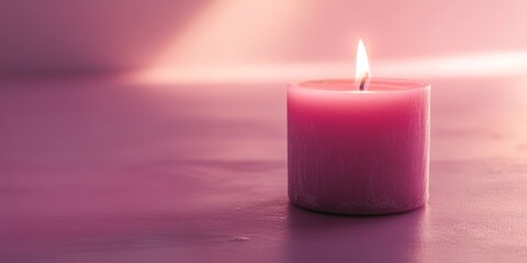 Aufkleber - Burning pink candle illuminated against a soft pink background creates a calming ambiance, highlighting the delicate features of the pink candle as it flickers gently in the serene setting.