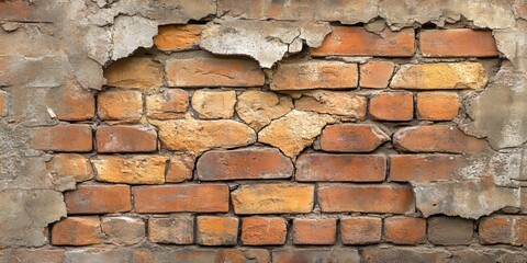 Poster - crack in a brick wall showcases a unique texture of the cracked stone wall. the detailed view of the